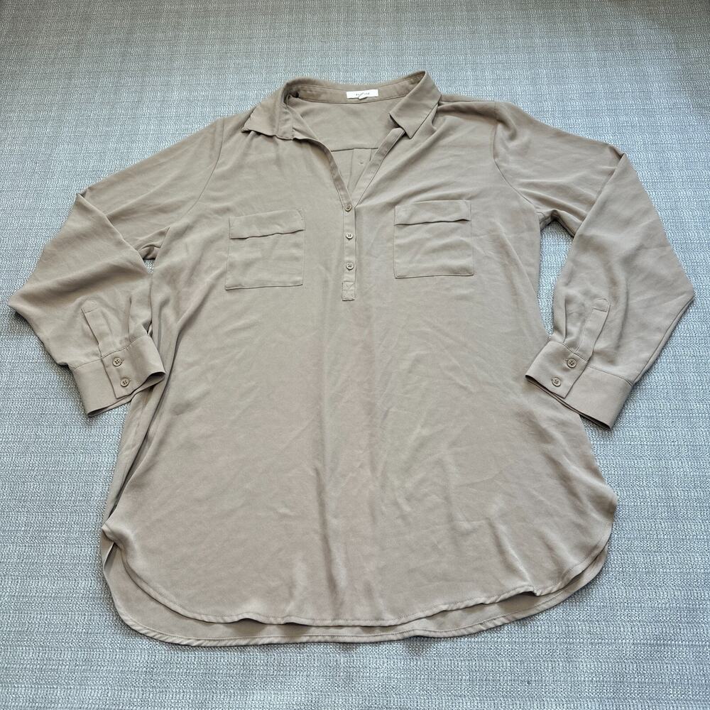 Pleione Shirt Womens XL Taupe Minimalist Officecore Workwear Casual‎ Feminine